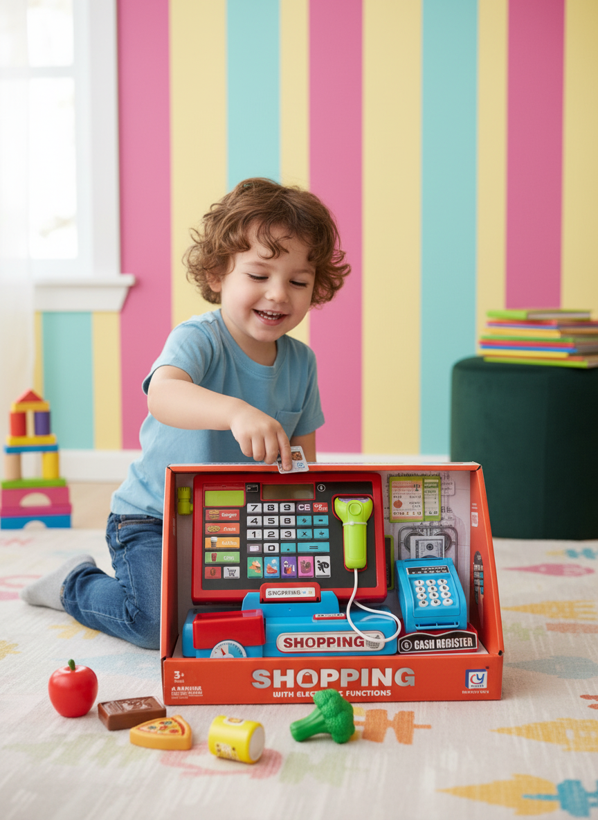 Shopping With Electronic Function Tablet & Cash Register Station
