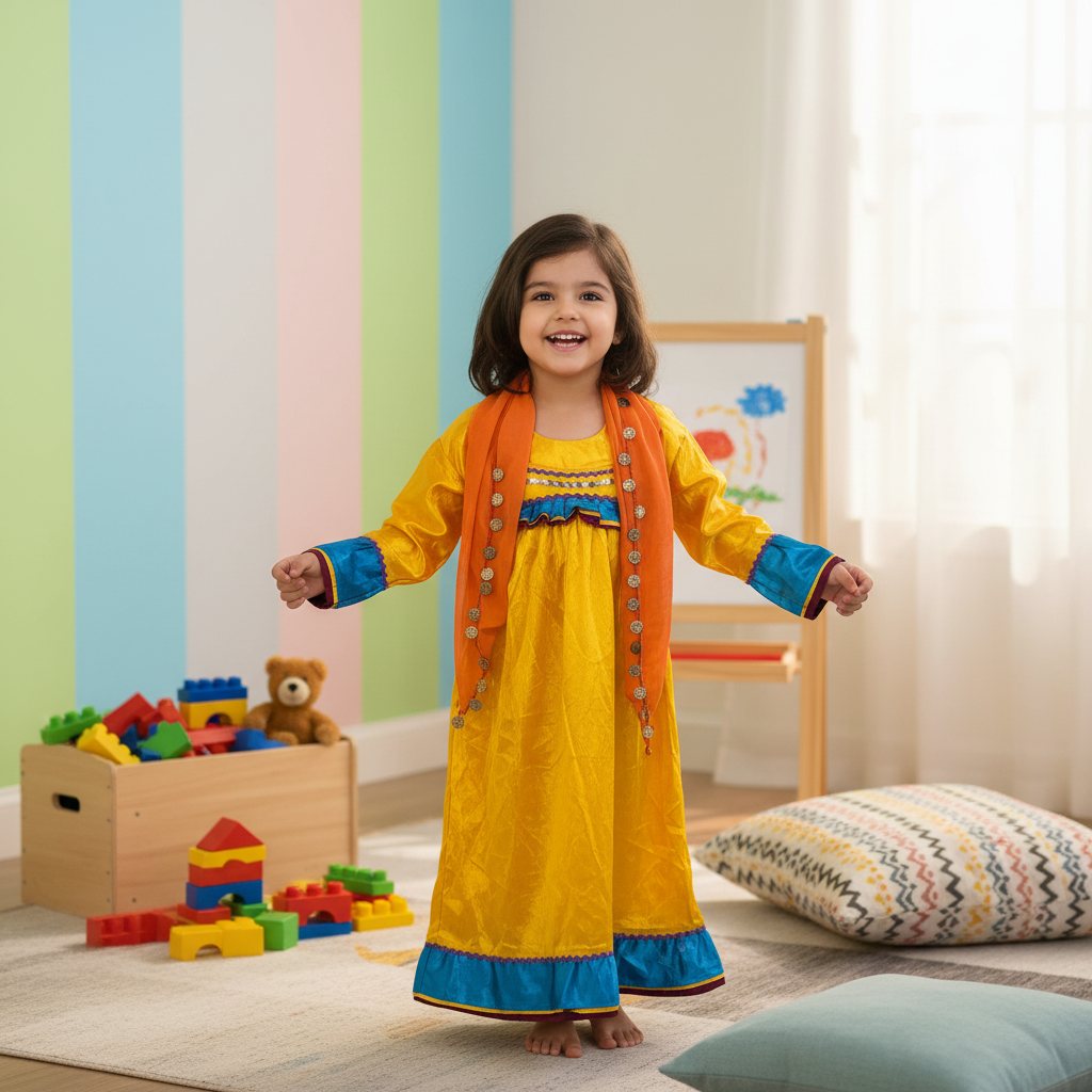 Vibrant Yellow & Orange Cultural Kids' Dress Costume
