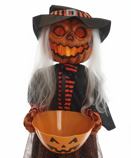 Halloween Pumpkin Witch With A Pumpkin Bucket