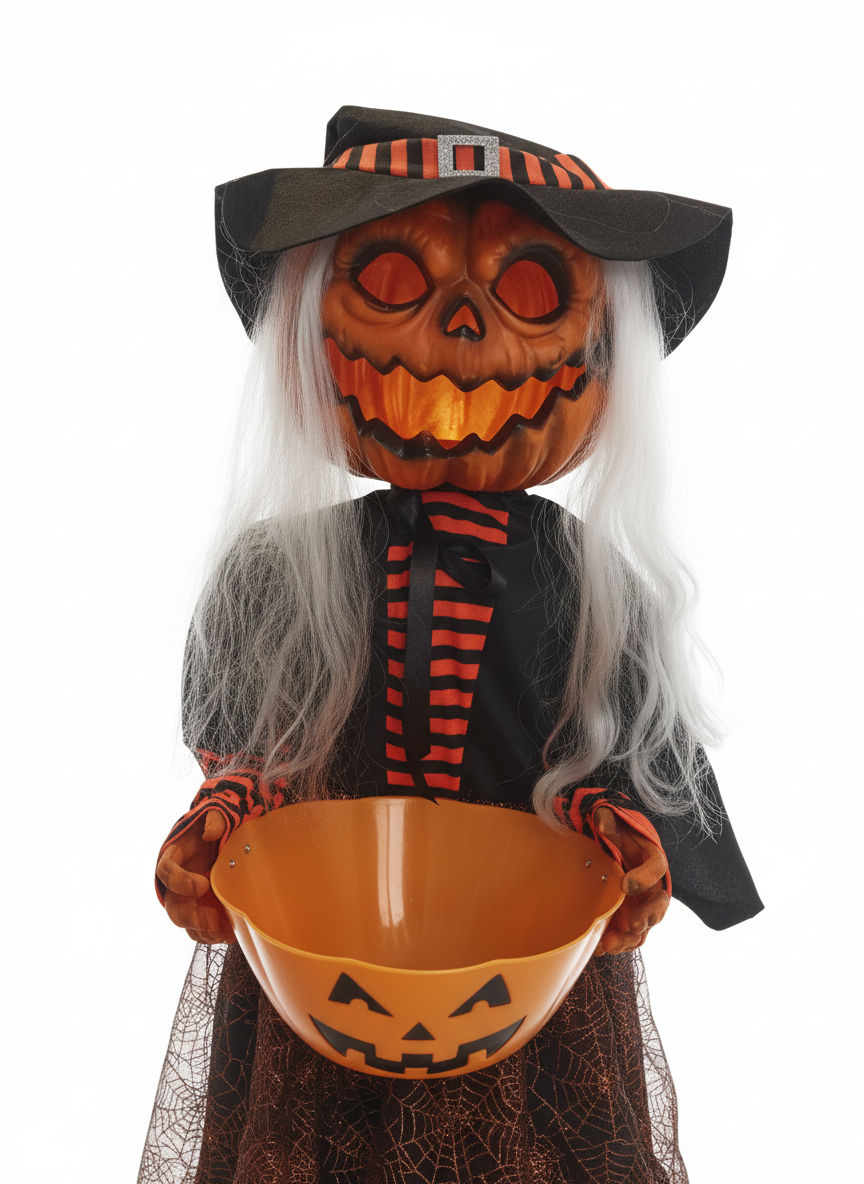 Halloween Pumpkin Witch With A Pumpkin Bucket