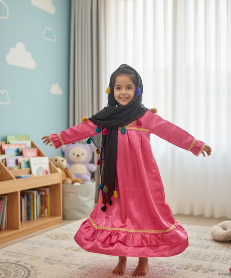 Shimmery Pink Dress-Up Costume with Tassel Shawl