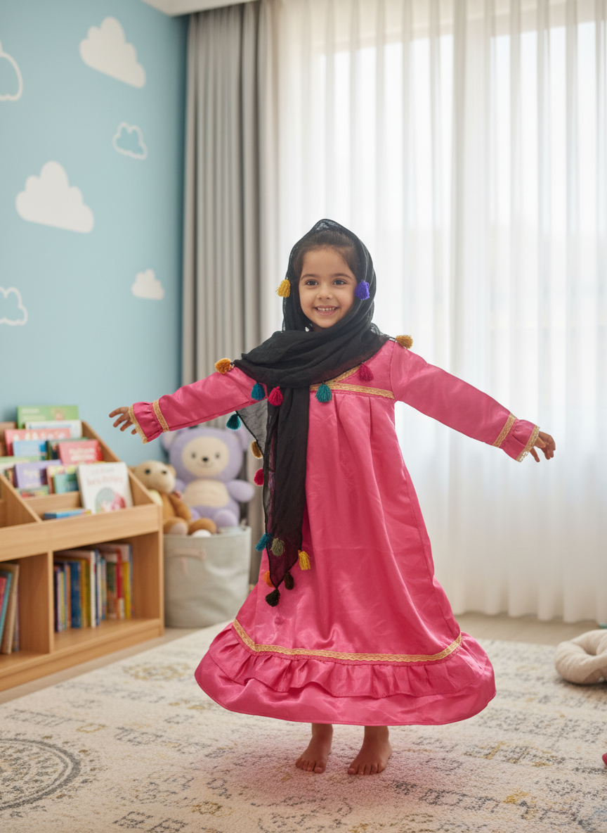 Shimmery Pink Dress-Up Costume with Tassel Shawl