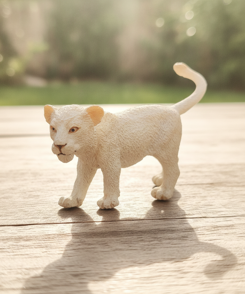 Realistic White Lion Cub Figurine