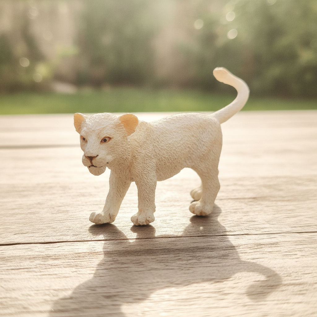 Realistic White Lion Cub Figurine