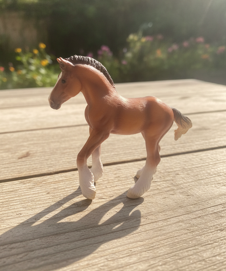 Realistic Brown Horse Foal Figurine with White Socks