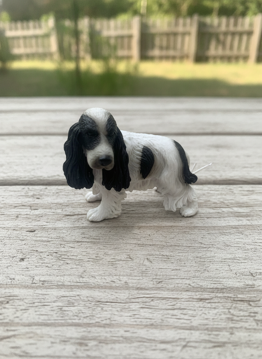 Realistic Black & White Cocker Spaniel Figurine