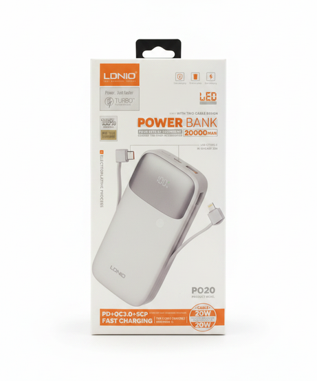 LDNIO PQ20 20000mAh Dual-Cable Fast Charging Power Bank