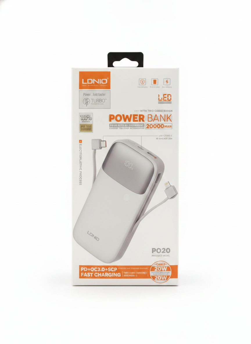 LDNIO PQ20 20000mAh Dual-Cable Fast Charging Power Bank