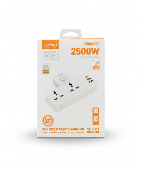 LDNIO 2500W PD+QC3.0 Fast Charging Power Strip SC2311