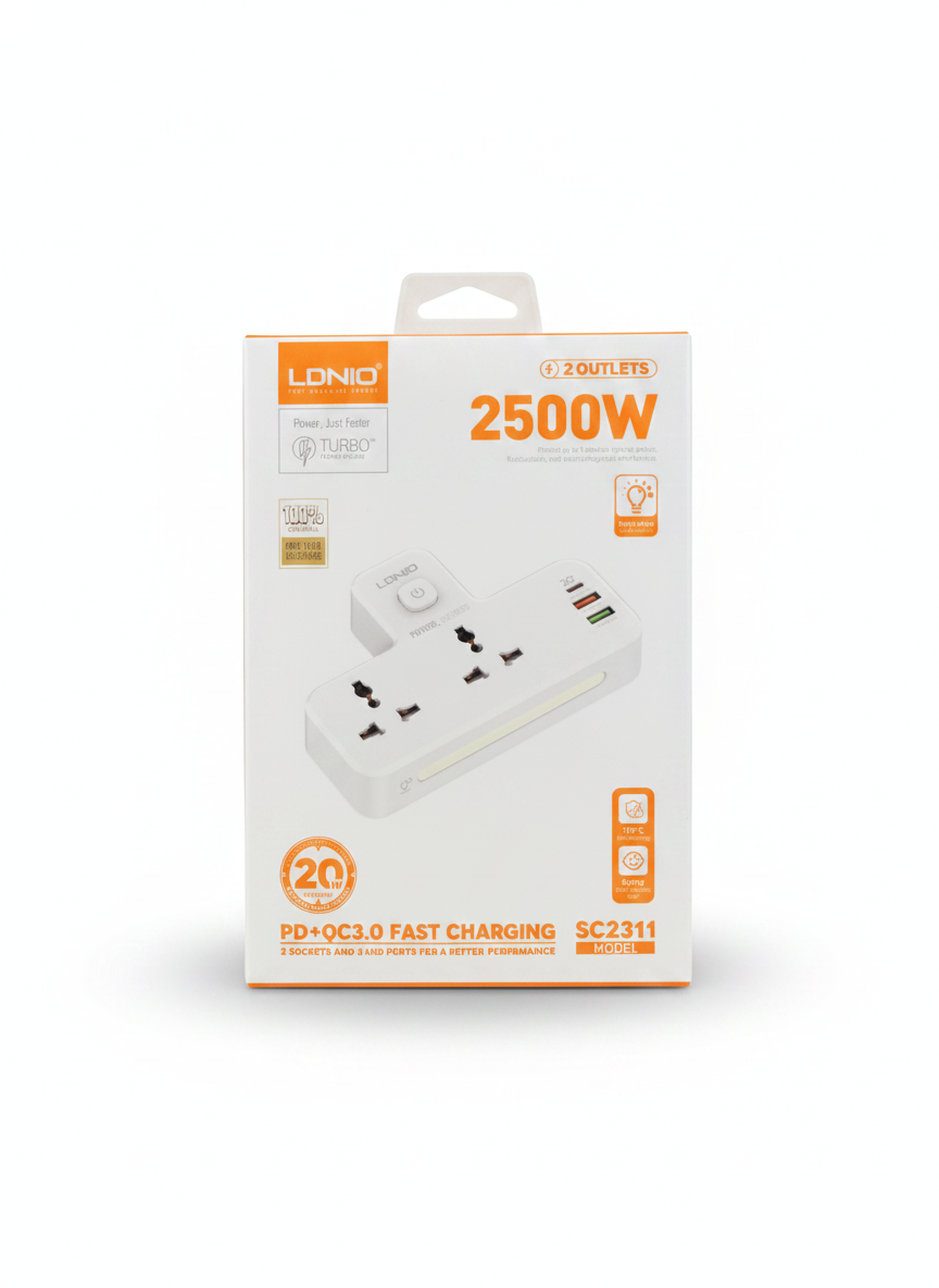 LDNIO 2500W PD+QC3.0 Fast Charging Power Strip SC2311