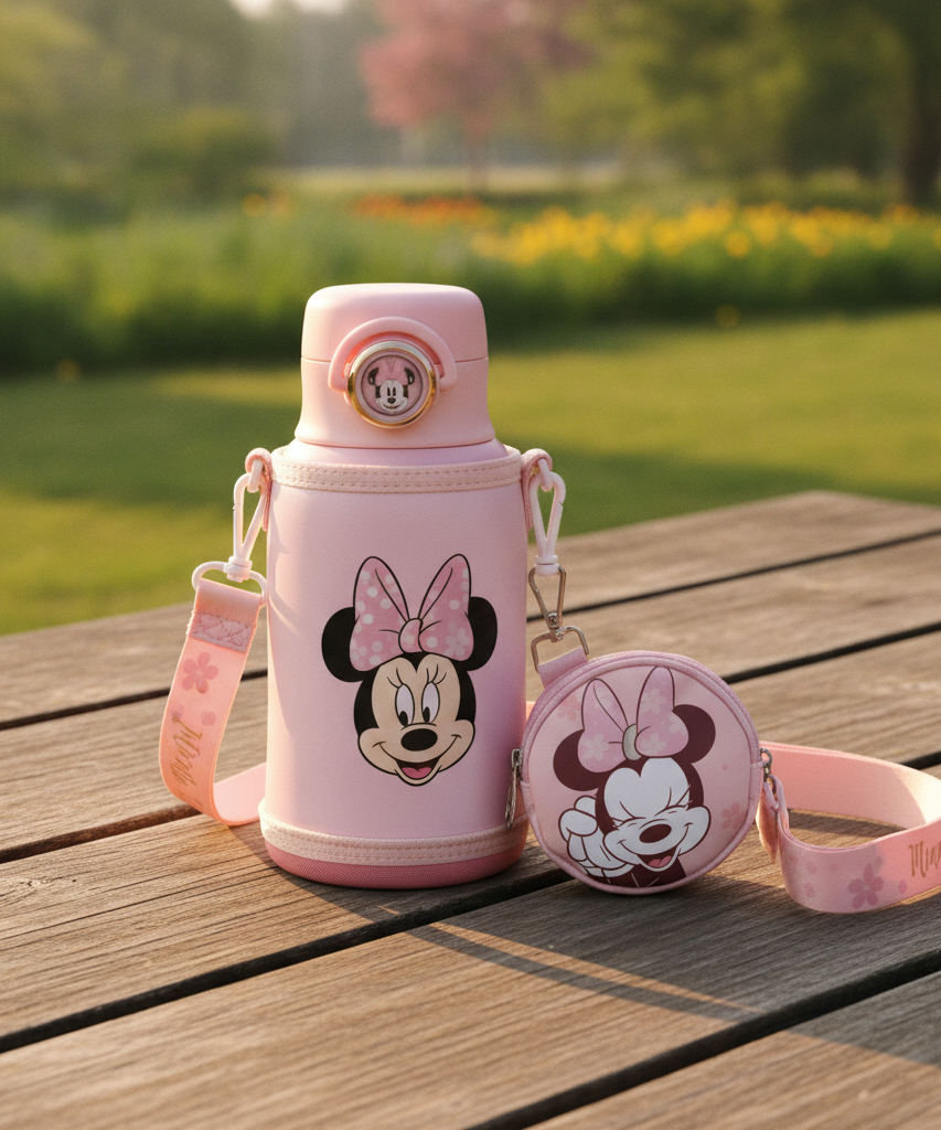 Minnie Mouse Pink Insulated Water Bottle Set with Coin Purse