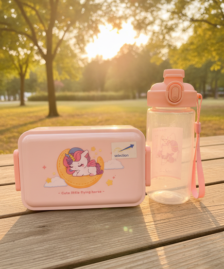 Cute Little Flying Horse Unicorn Lunchbox & Water Bottle Set