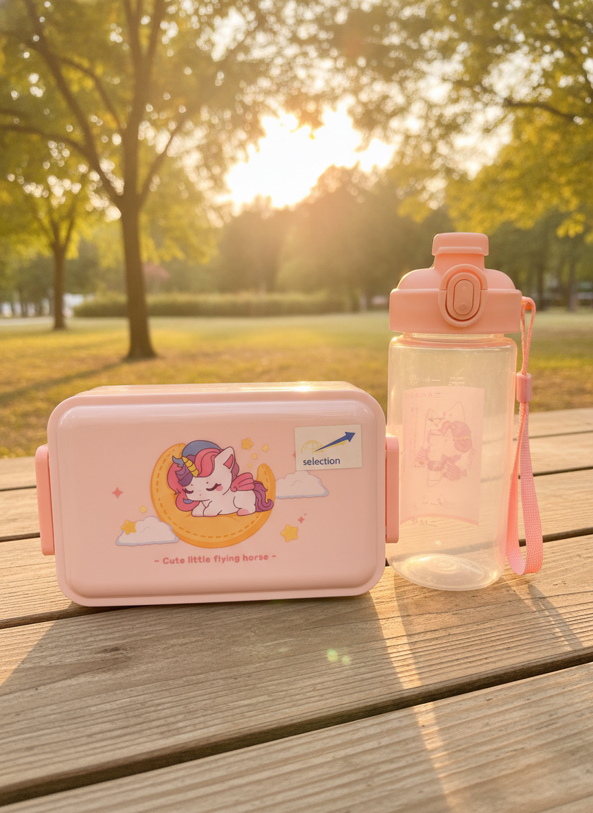Cute Little Flying Horse Unicorn Lunchbox & Water Bottle Set