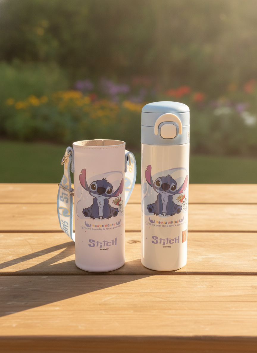 Disney Stitch Water Bottle with Carrier