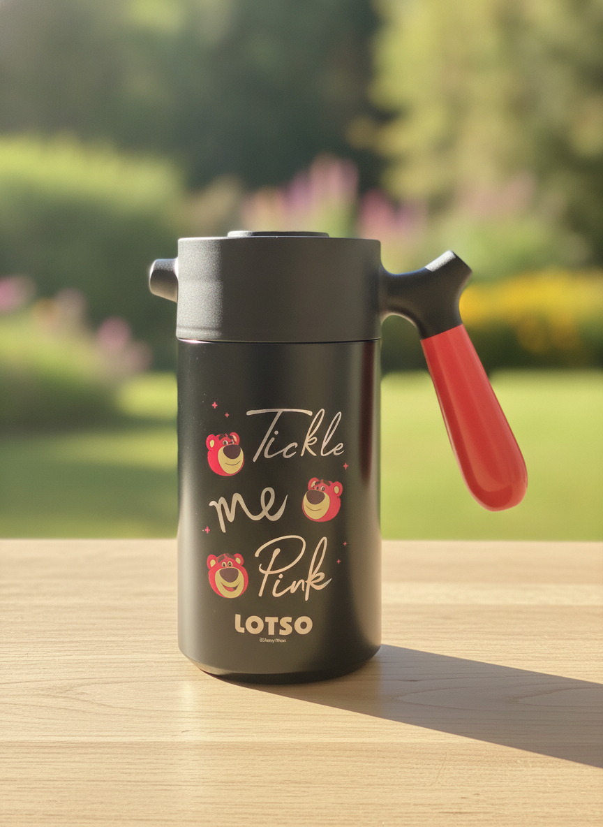 Disney Pixar Lotso 'Tickle Me Pink' Black & Red Handled Bottle