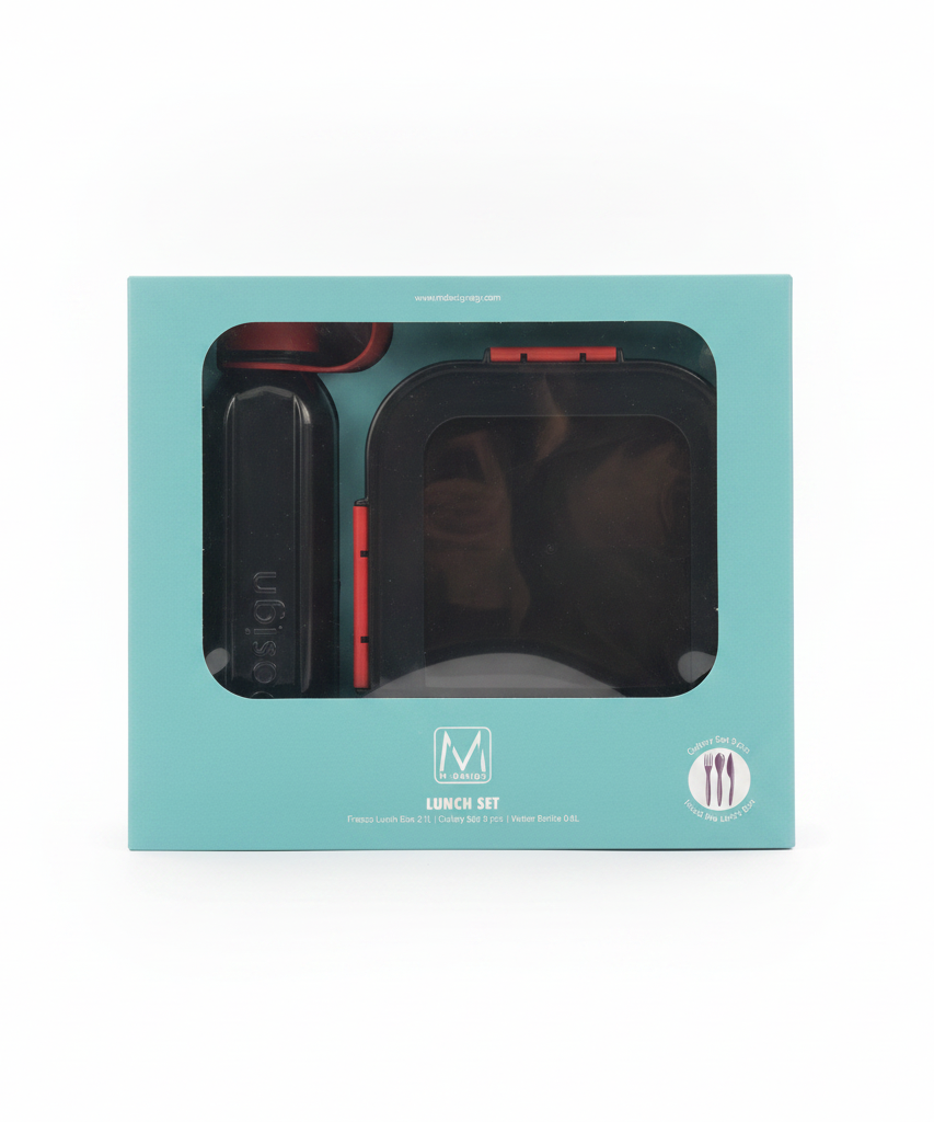 M-Design Lunch Set with Fresco Lunch Box, Cutlery, and Water Bottle