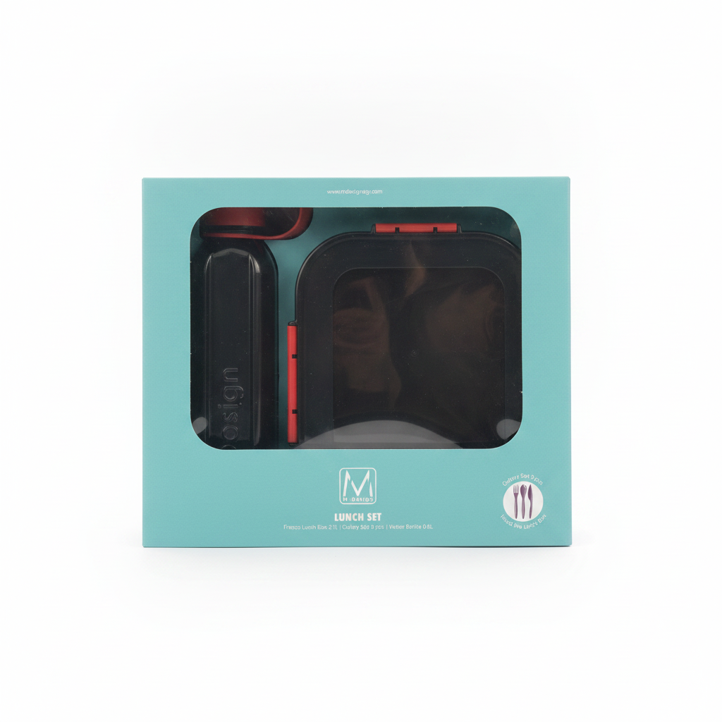 M-Design Lunch Set with Fresco Lunch Box, Cutlery, and Water Bottle
