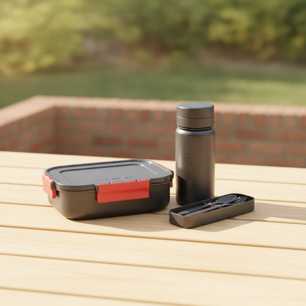 M-Design Lunch Set with Fresco Lunch Box, Cutlery, and Water Bottle
