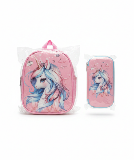 Unicorn 'Dream Bigger' Mini Backpack & Pencil Case Set