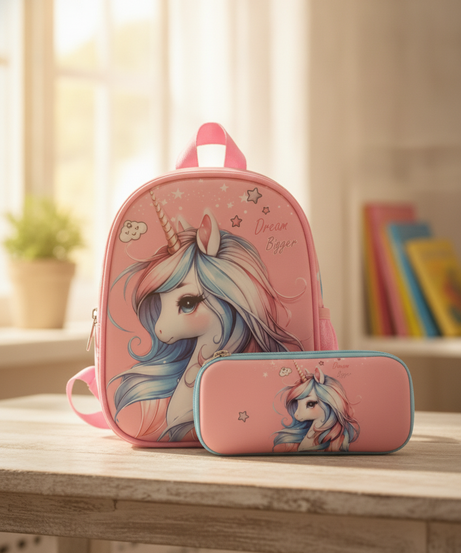 Unicorn 'Dream Bigger' Mini Backpack & Pencil Case Set