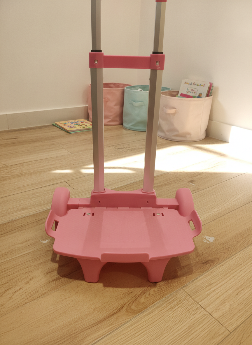 Children's Foldable Pink Trolley with Extendable Handle