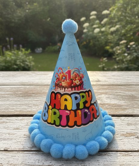 First Birthday Party Hat - Happy Birthday Blue