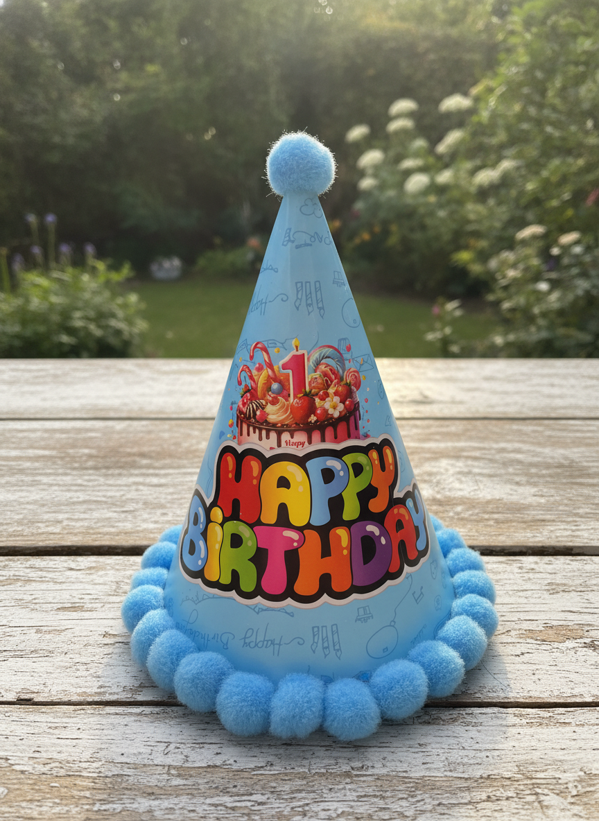 First Birthday Party Hat - Happy Birthday Blue