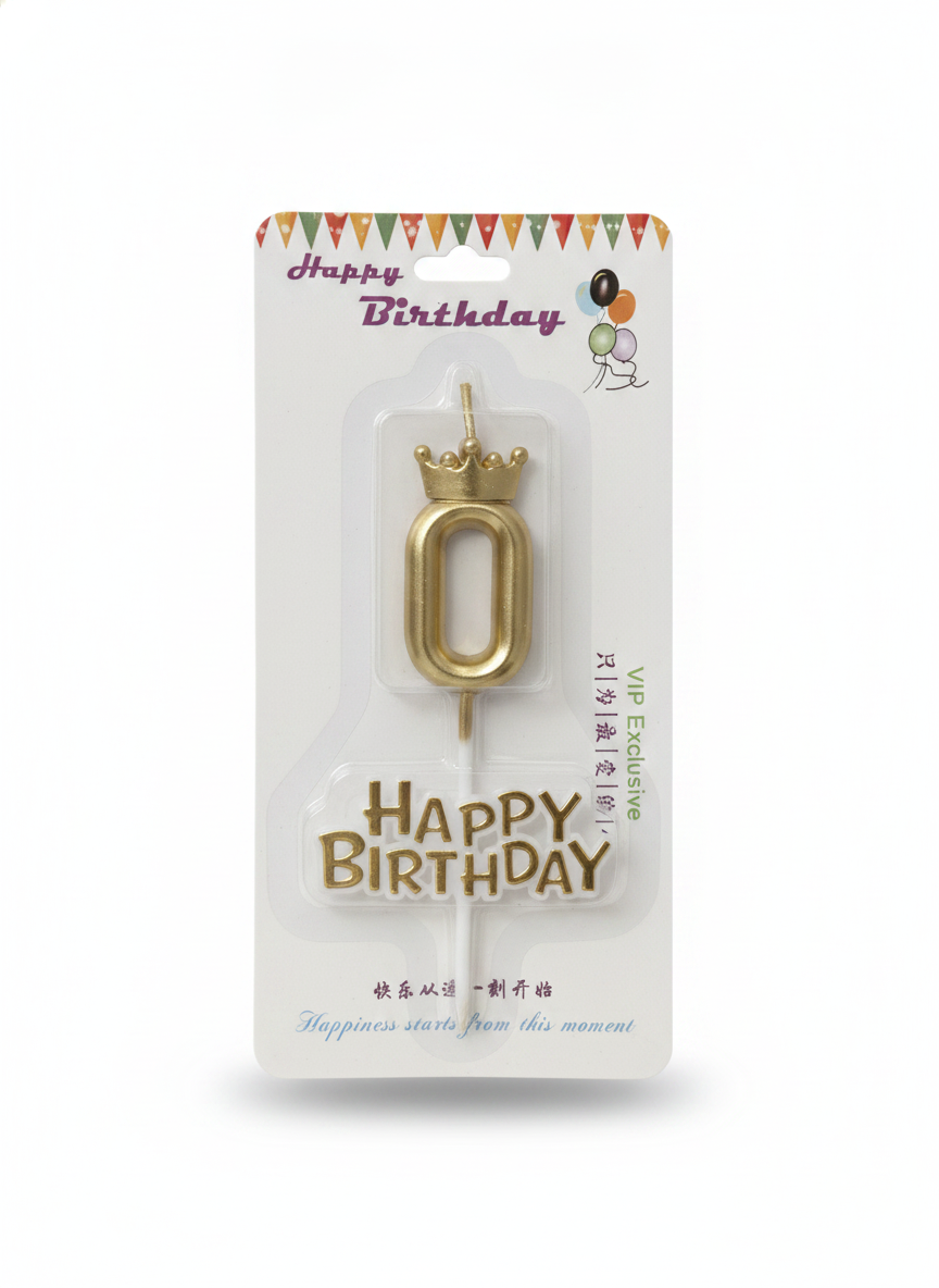 Happy Birthday Gold Crown Number 0 Candle & Topper Set