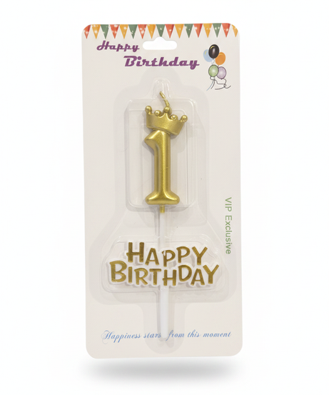 Happy Birthday tag  Gold Crown Number 1 Candle & Cake Topper Set