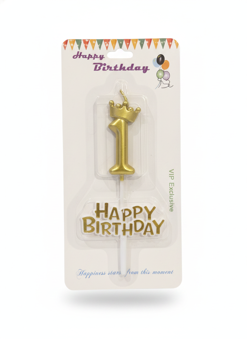 Happy Birthday tag  Gold Crown Number 1 Candle & Cake Topper Set