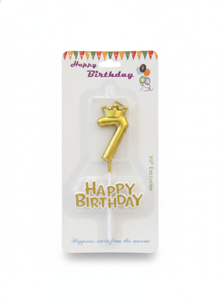 Happy Birthday Number 7 Crown Candle & Topper Set