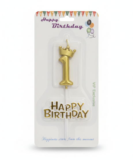 Happy Birthday Golden Crown Number 1 Candle & Topper Set