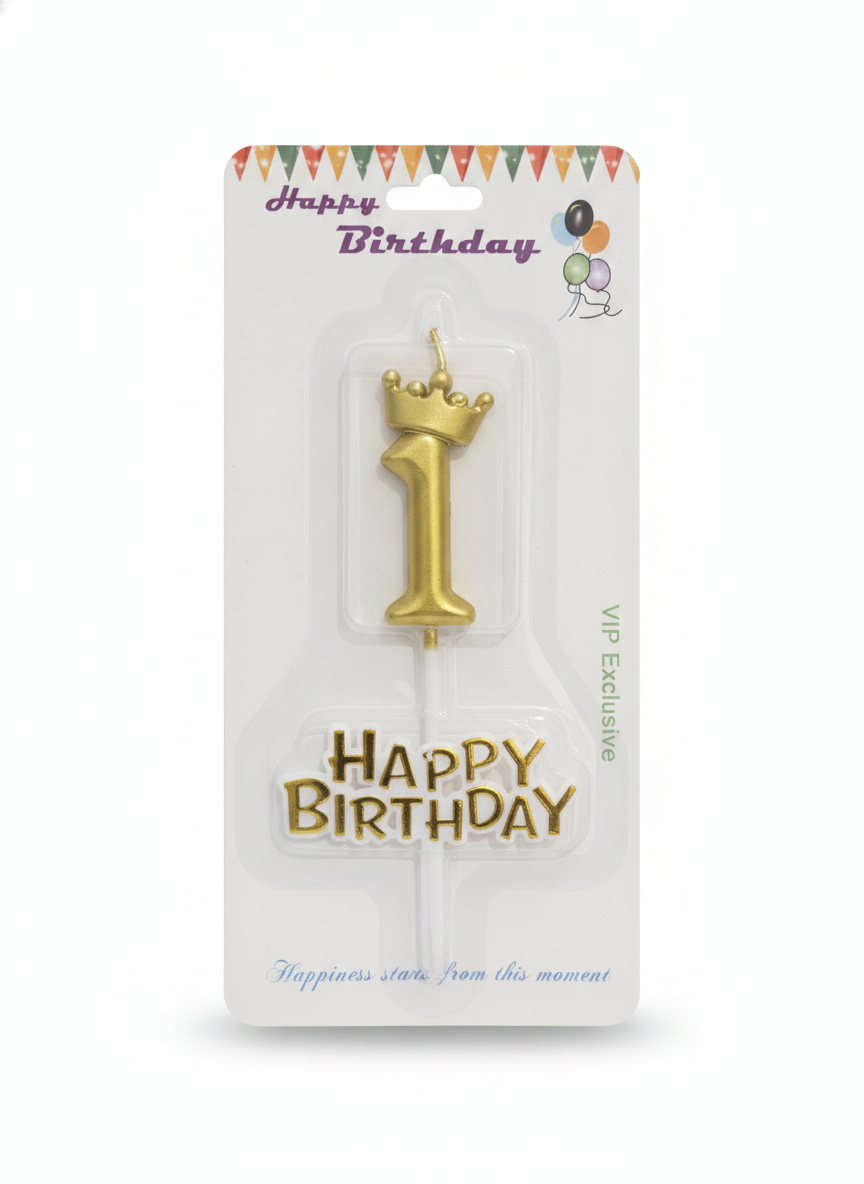 Happy Birthday Golden Crown Number 1 Candle & Topper Set