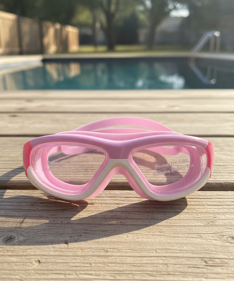 Children's Pink Swimming Goggles with Protective Case