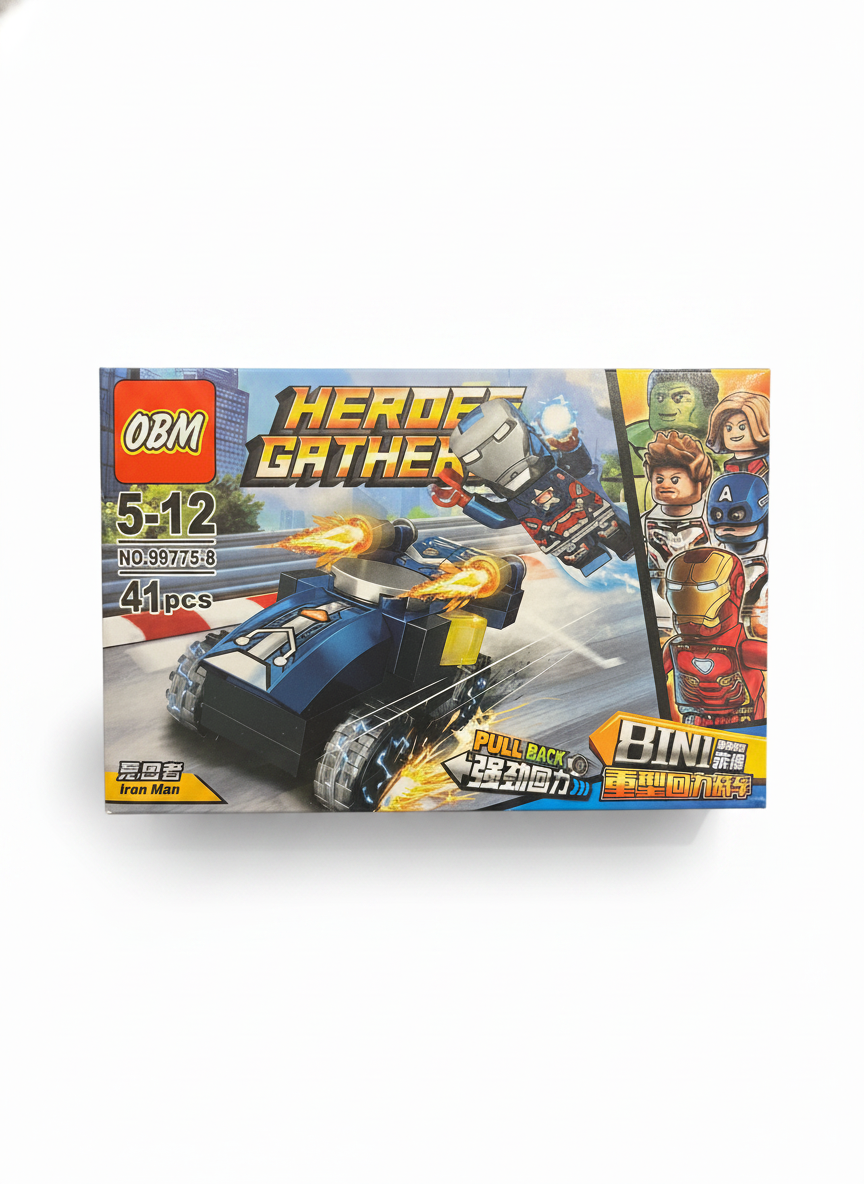 OBM Heroes Gather Iron Man Pull Back Vehicle Building Blocks