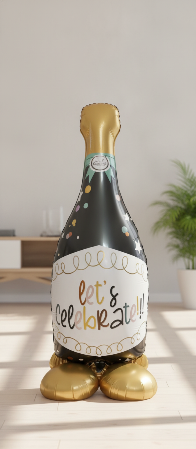 64-inch Large Standing Champagne Bottle Balloon, 1pc Balloon with Wide Base