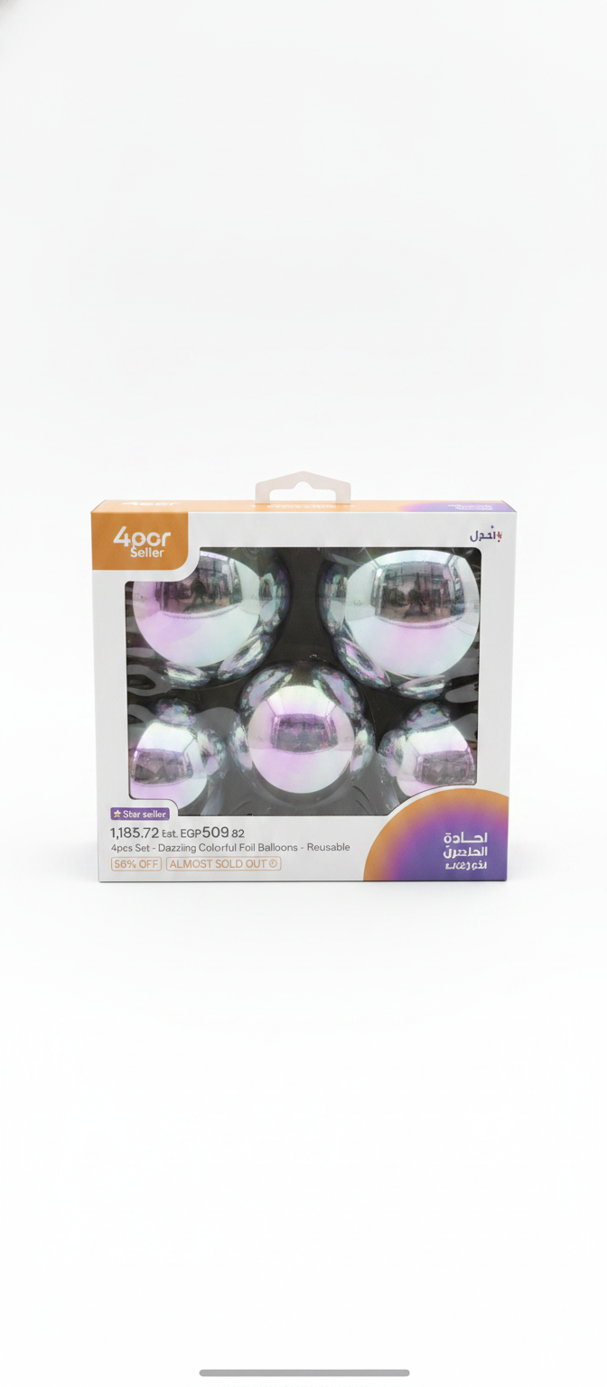 4pcs Set - Dazzling Giant Colorful Reusable Foil Balloons (55.88cm, 81.28cm, 127.0cm, 152.4cm)