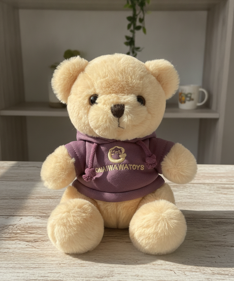 Plush Teddy Bear in Purple Hoodie