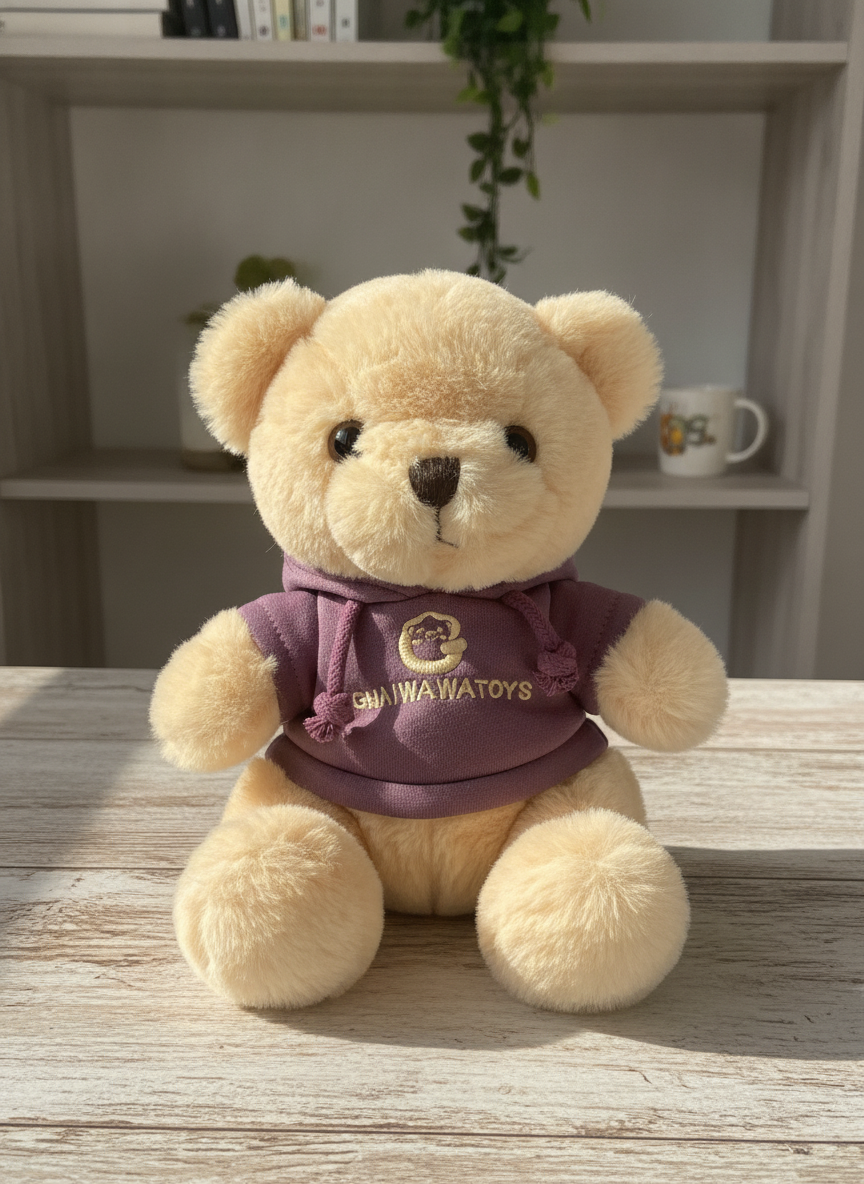 Plush Teddy Bear in Purple Hoodie