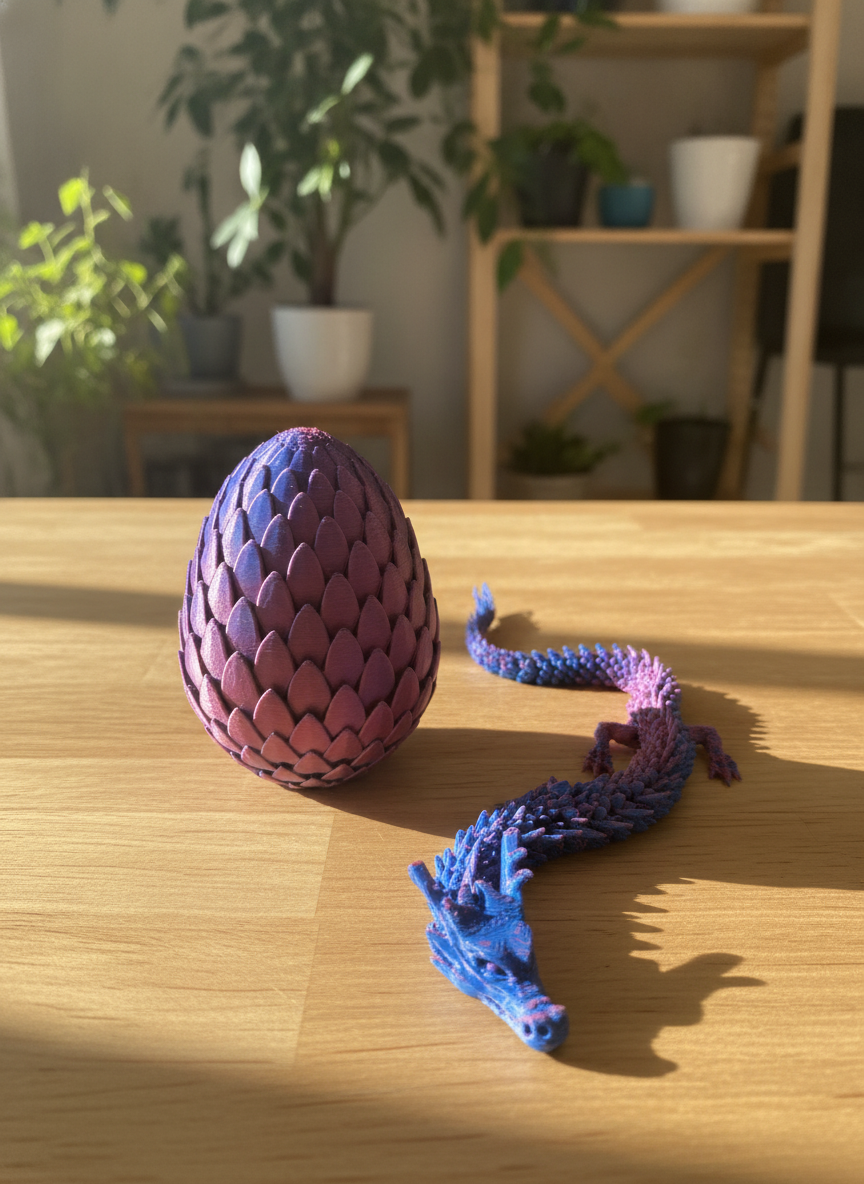 Iridescent Articulated Dragon and Scaled Egg Set