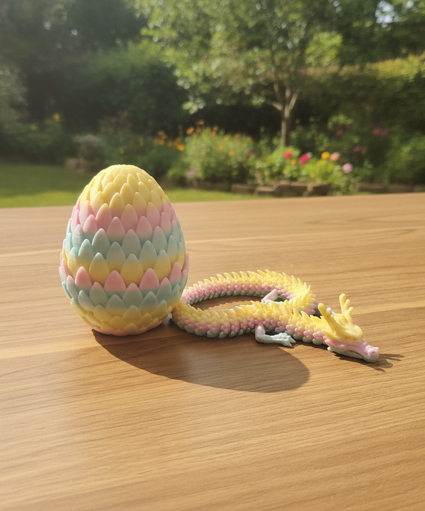 Flexible Articulated Pastel Rainbow Dragon & Egg Toy