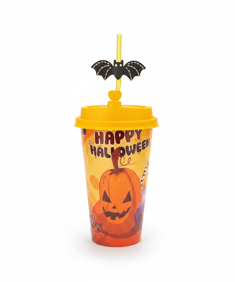 Happy Halloween Jack-O'-Lantern Bat Straw Drink Cup
