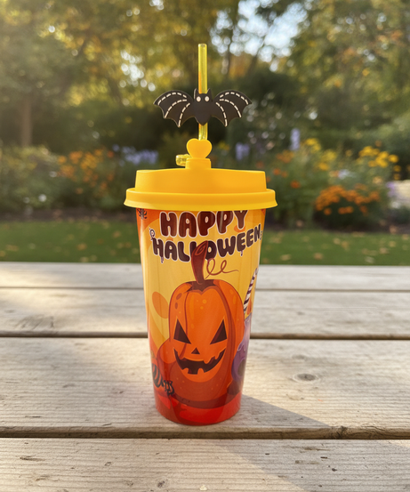 Happy Halloween Jack-O'-Lantern Bat Straw Drink Cup