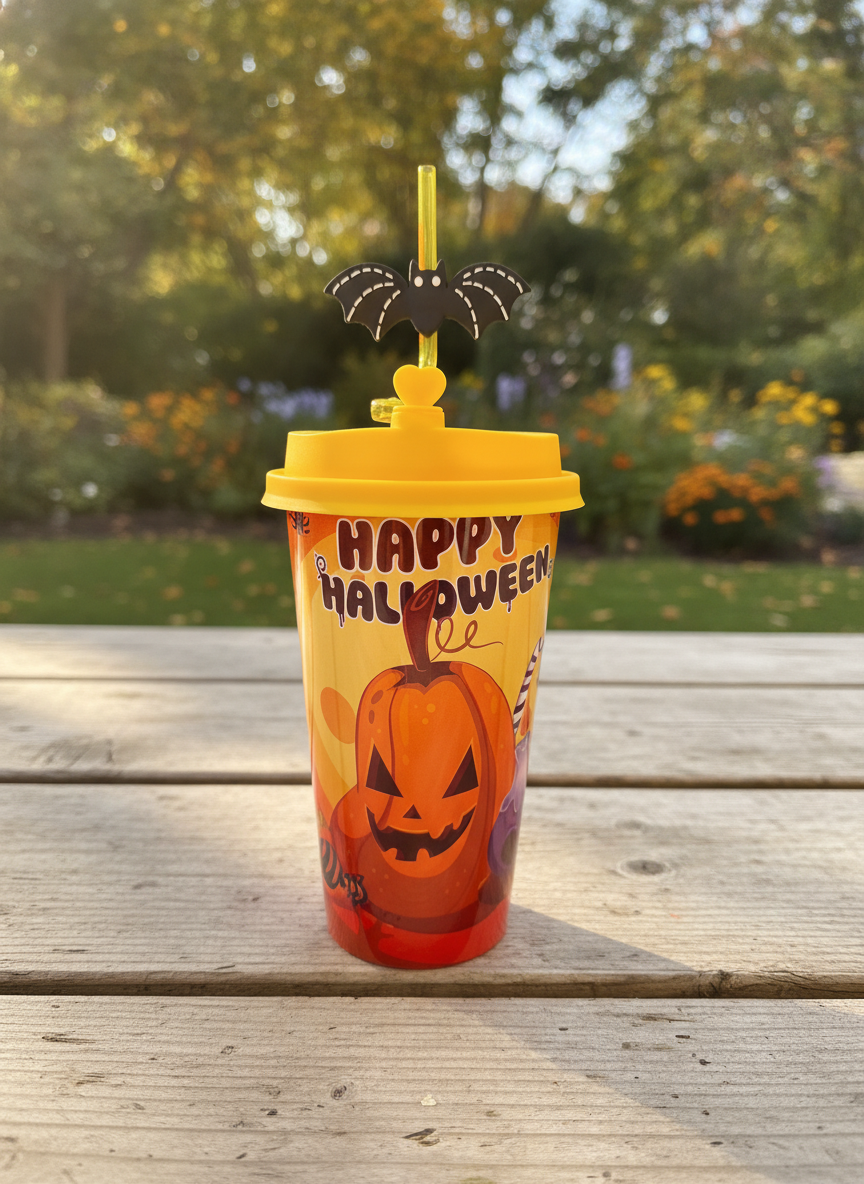 Happy Halloween Jack-O'-Lantern Bat Straw Drink Cup