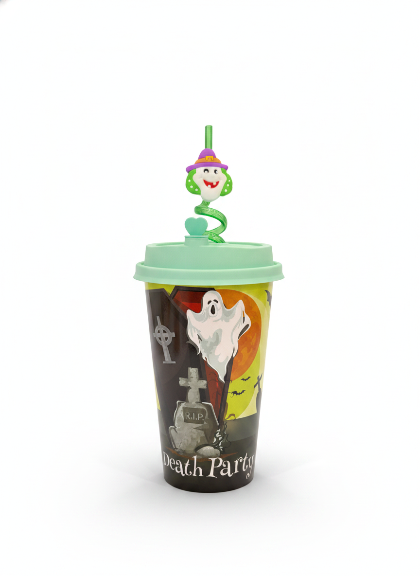 Halloween 'Death Party' Reusable Cup with Witch Straw