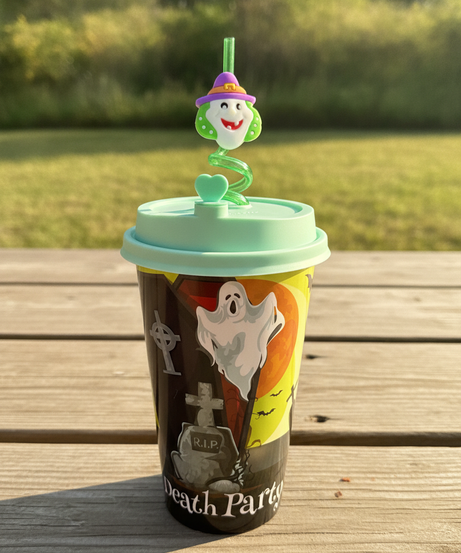 Halloween 'Death Party' Reusable Cup with Witch Straw
