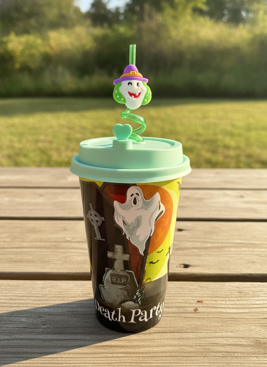 Halloween 'Death Party' Reusable Cup with Witch Straw
