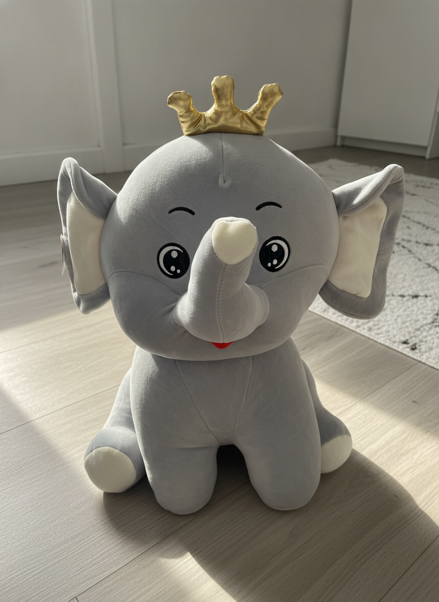 Royal Elephant Plush Toy with Golden Crown (40 cm)