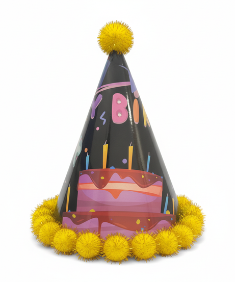 Sparkling Birthday Party Hat with Cake Design
