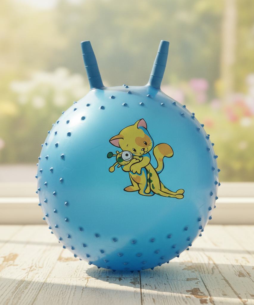 Blue Inflatable Spiky Hopper Ball with Cartoon Cat Design